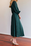 Street Solid Patchwork Square Collar Waist Skirt Dresses