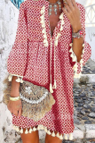 Casual Print Tassel Flounce V Neck Princess Dresses