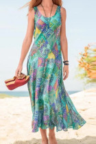 Bohemian Vacation Print Patchwork O Neck Beach Dress Dresses