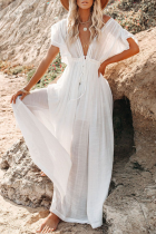 Elegant Solid Frenulum Buckle V Neck A Line Dresses