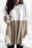 Casual Solid Patchwork Pocket V Neck Tops(4 Colors)