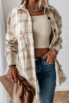 Casual Plaid Buckle Turndown Collar Tops
