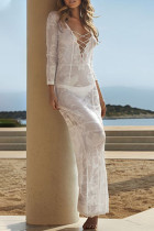Fashion Vacation Solid Hollowed Out Frenulum Swimwears Cover Up