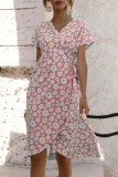 Fashion Street Print Split Joint V Neck A Line Dresses