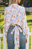 Fashion Tie Dye Pocket Strap Design Shirt Collar Tops