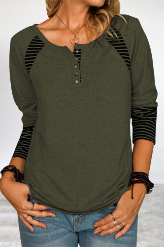 Casual Print Patchwork Buckle O Neck Tops
