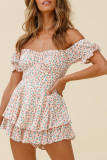 Fashion Street Print Patchwork Off the Shoulder Loose Rompers