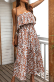 Casual Elegant Floral Split Joint Flounce Strapless A Line Dresses