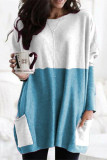 Casual Solid Patchwork Pocket V Neck Tops(4 Colors)