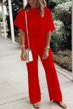 Fashion Casual Solid Frenulum O Neck Loose Jumpsuits