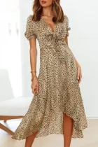 Fashion Casual Print Split Joint V Neck Irregular Dresses