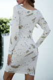 Fashion Casual Print Split Joint O Neck Pencil Skirt Dresses