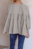 Casual Solid Split Joint V Neck Tops