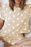Fashion Living Print Patchwork O Neck Short Sleeve Two Pieces