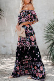 Fashion Street Print Split Joint Off the Shoulder A Line Dresses