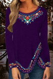 Fashion Casual Print Patchwork O Neck Tops