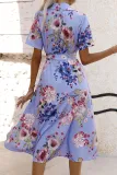 Fashion Street Print Split Joint Turndown Collar A Line Dresses