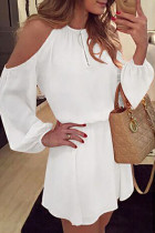 Fashion Street Solid Patchwork O Neck Pleated Dresses