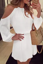 Fashion Street Solid Patchwork O Neck Pleated Dresses