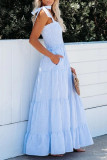 Fashion Simplicity Striped Split Joint Spaghetti Strap Waist Skirt Dresses