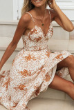 Fashion Sexy Print Split Joint V Neck Waist Skirt Dresses
