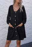 Casual Solid Pocket Buckle V Neck A Line Dresses