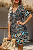 Elegant Floral Buckle V Neck A Line Dresses