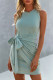 Fashion Street Solid Frenulum O Neck Wrapped Skirt Dresses
