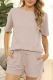 Fashion Living Solid Patchwork O Neck Short Sleeve Two Pieces