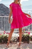 Casual Solid Patchwork V Neck Cake Skirt Dresses
