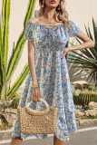 Elegant Floral Frenulum Flounce Square Collar A Line Dresses