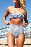 Fashion Simplicity Striped Split Joint Swimwears