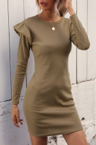 Fashion Elegant Solid Split Joint O Neck Wrapped Skirt Dresses
