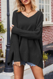 Casual Simplicity Solid Slit V Neck Tops(5 Colors)