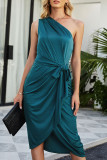 Fashion Elegant Solid Split Joint One Shoulder Irregular Dresses