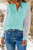 Fashion Casual Patchwork Lace Shirt Collar Tops