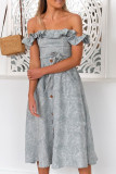 Fashion Street Print Split Joint Off the Shoulder A Line Dresses