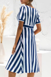 Fashion Sweet Striped Split Joint V Neck A Line Dresses