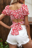 Fashion Elegant Floral Backless Strap Design V Neck Tops