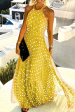 Fashion Street Print Split Joint Halter Pleated Dresses