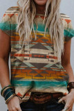 Fashion Casual Print Split Joint O Neck T-Shirts
