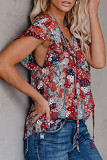 Fashion Casual Print Split Joint V Neck Tops