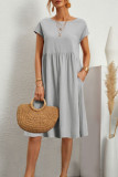 Casual Solid Patchwork O Neck A Line Short Sleeve Dress(10 Colors)
