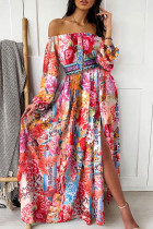 Fashion Street Print Patchwork Off the Shoulder A Line Dresses