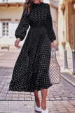 Fashion Print Patchwork O Neck Long Sleeve Dresses