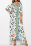 Bohemian Vacation Print Patchwork V Neck Beach Dress Dresses