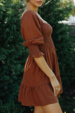 Fashion Street Solid Split Joint Square Collar Waist Skirt Dresses