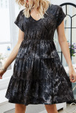 Fashion Living Print Split Joint V Neck A Line Dresses