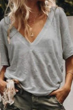 Fashion Casual Solid Split Joint V Neck T-Shirts