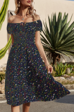 Elegant Floral Frenulum Flounce Square Collar A Line Dresses
